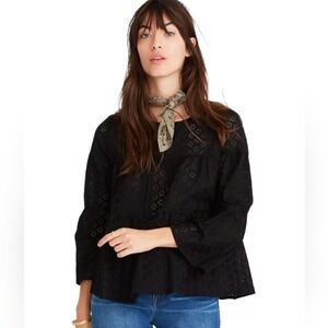 Madewell, Size Small, Black Eyelet‎ Tiered Button Back Top,